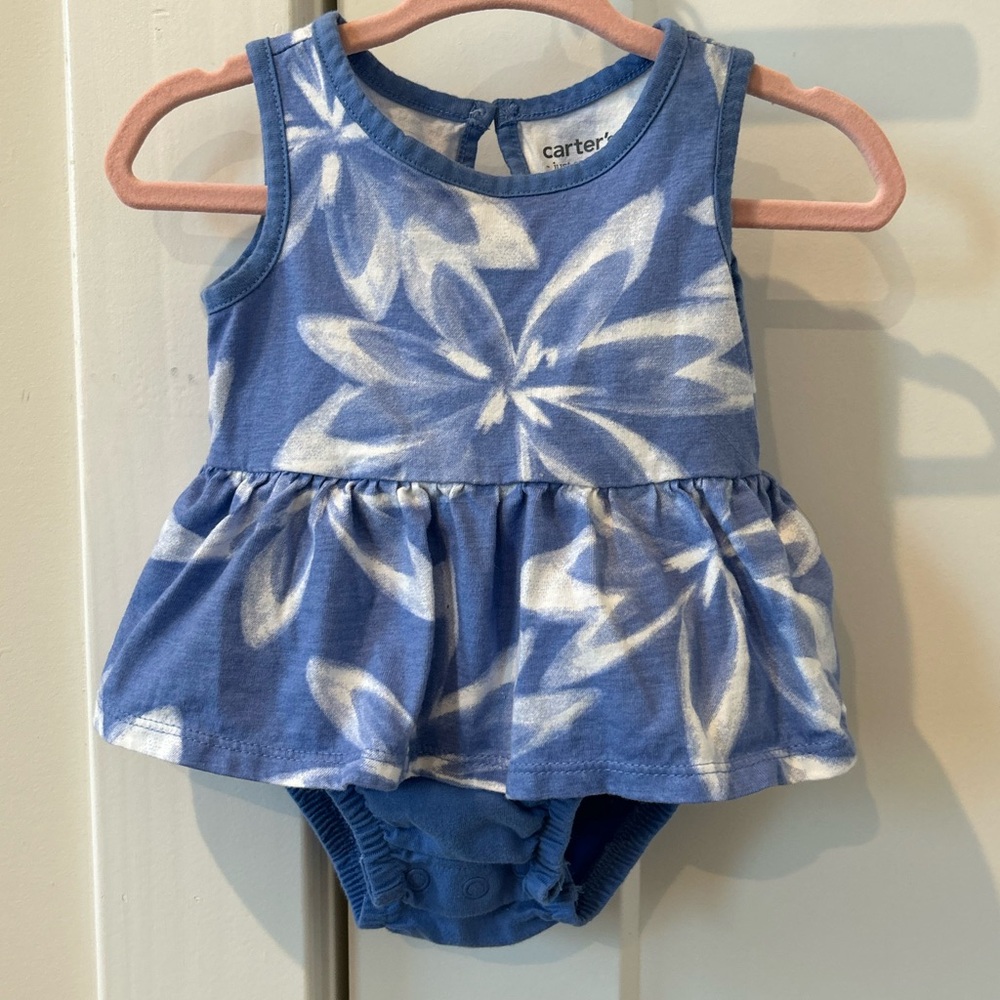 Carter's Blue and White Floral Onesie Dress